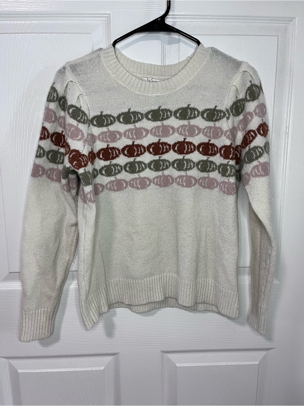 Maurices Fair Isle Pumpkin Sweater Color Block Cream & Pink Medium